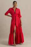 Sydney Red Belted Maxi Shirt Dress