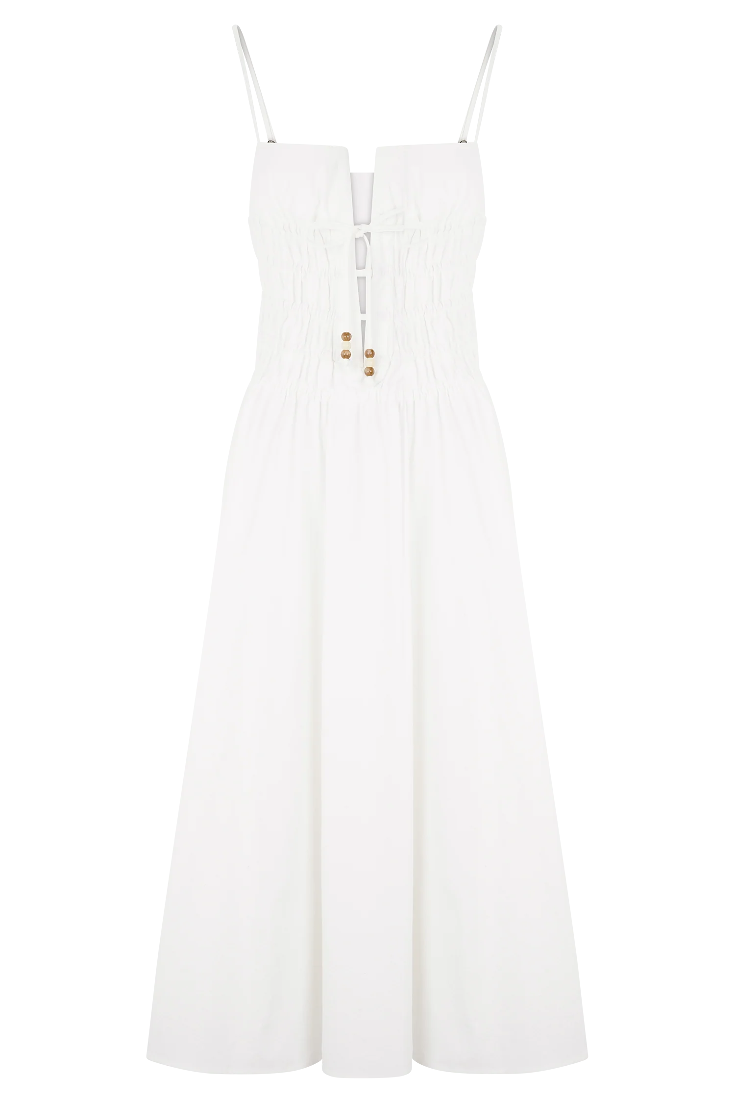 Elias Shirred Cotton Midi Dress White