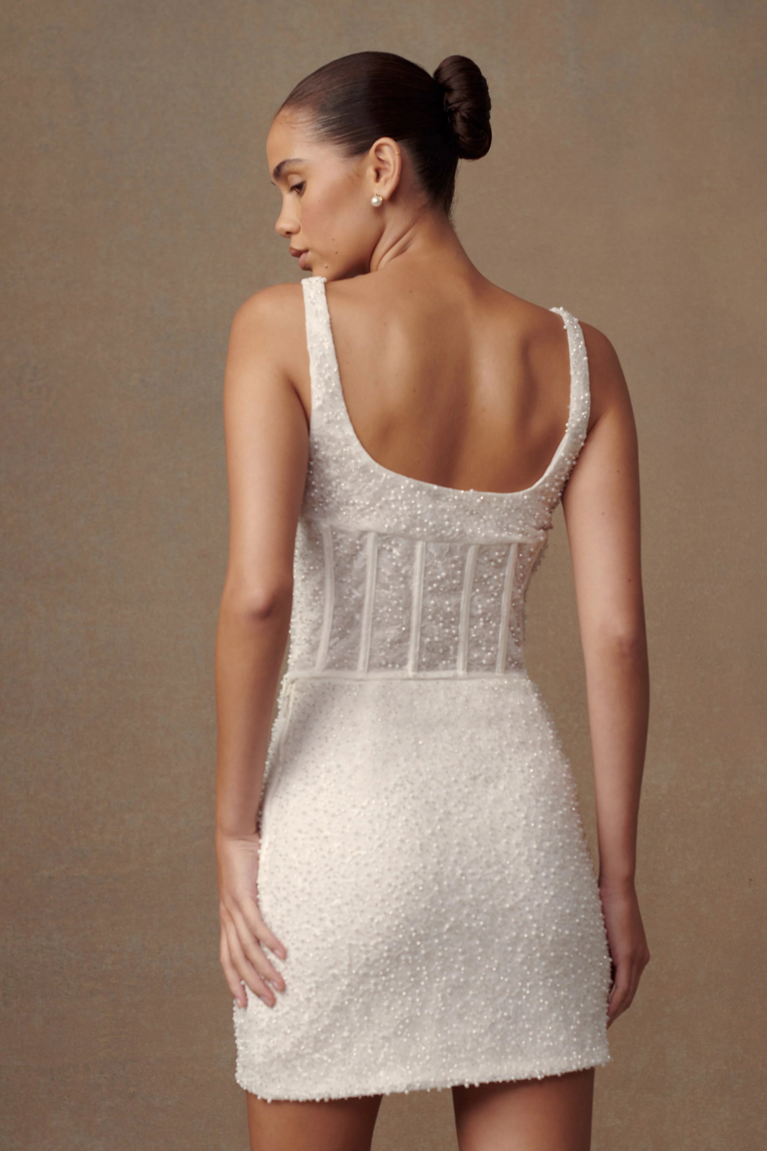 Elsie Pearl Beaded Bustier Top White