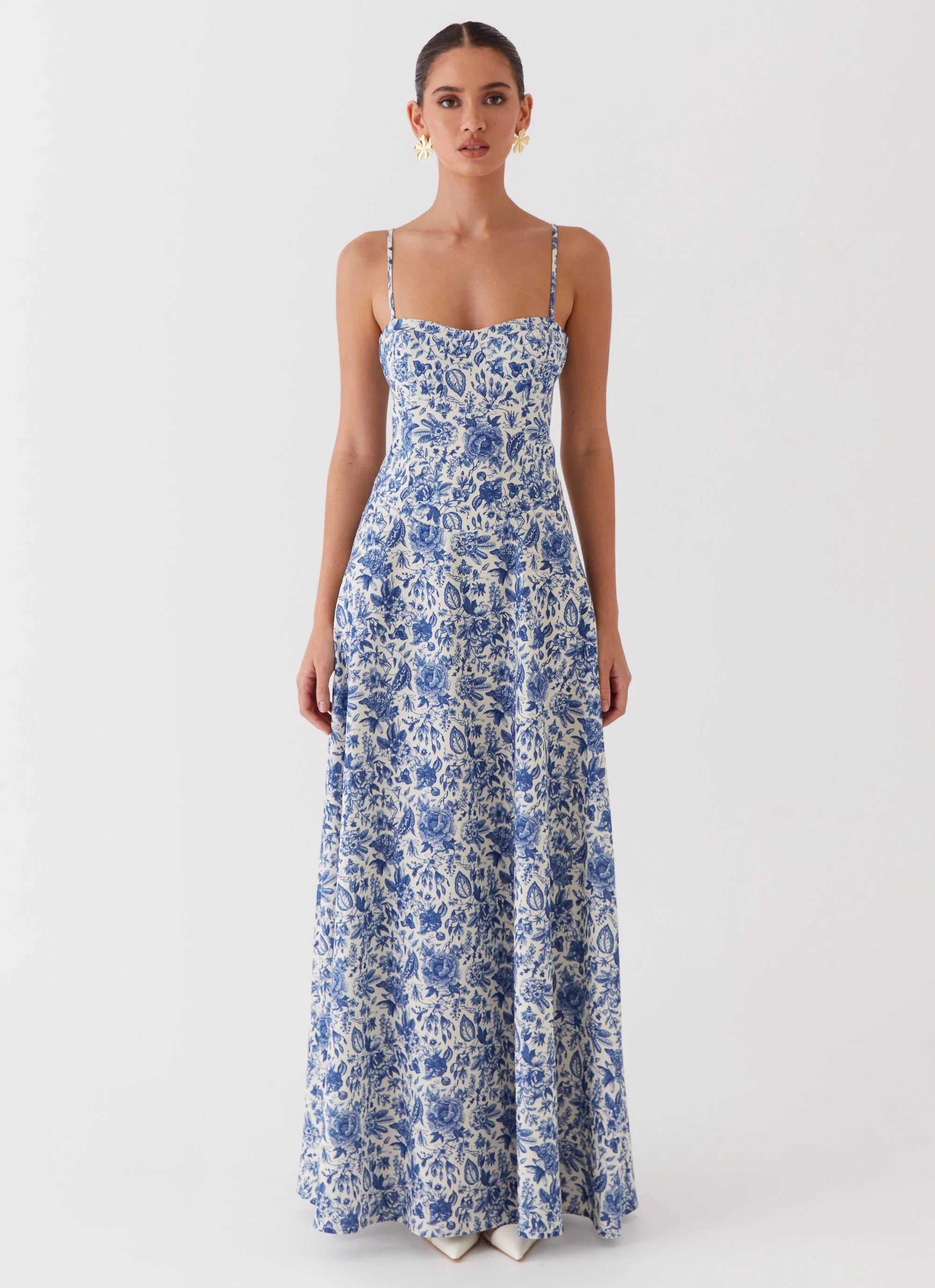 Angelina Linen Maxi Dress Blue Paisley