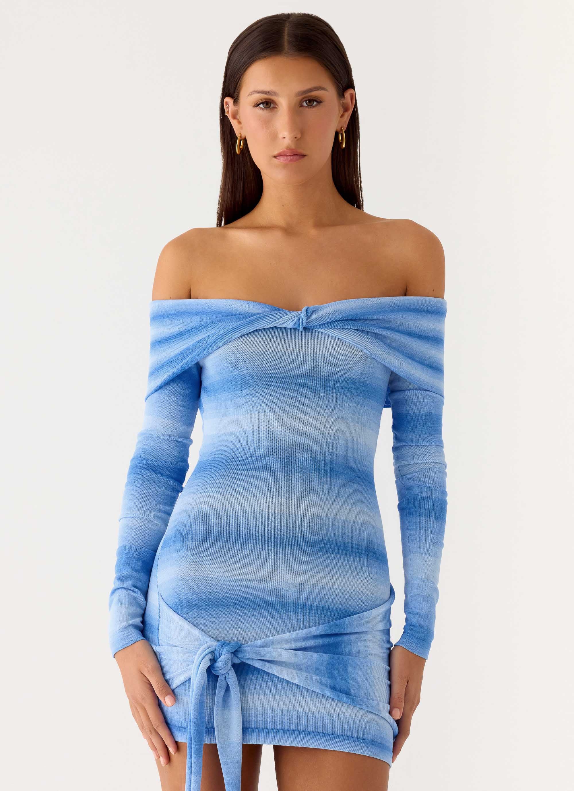 Gomez Bardot Knit Mini Dress Cerulean