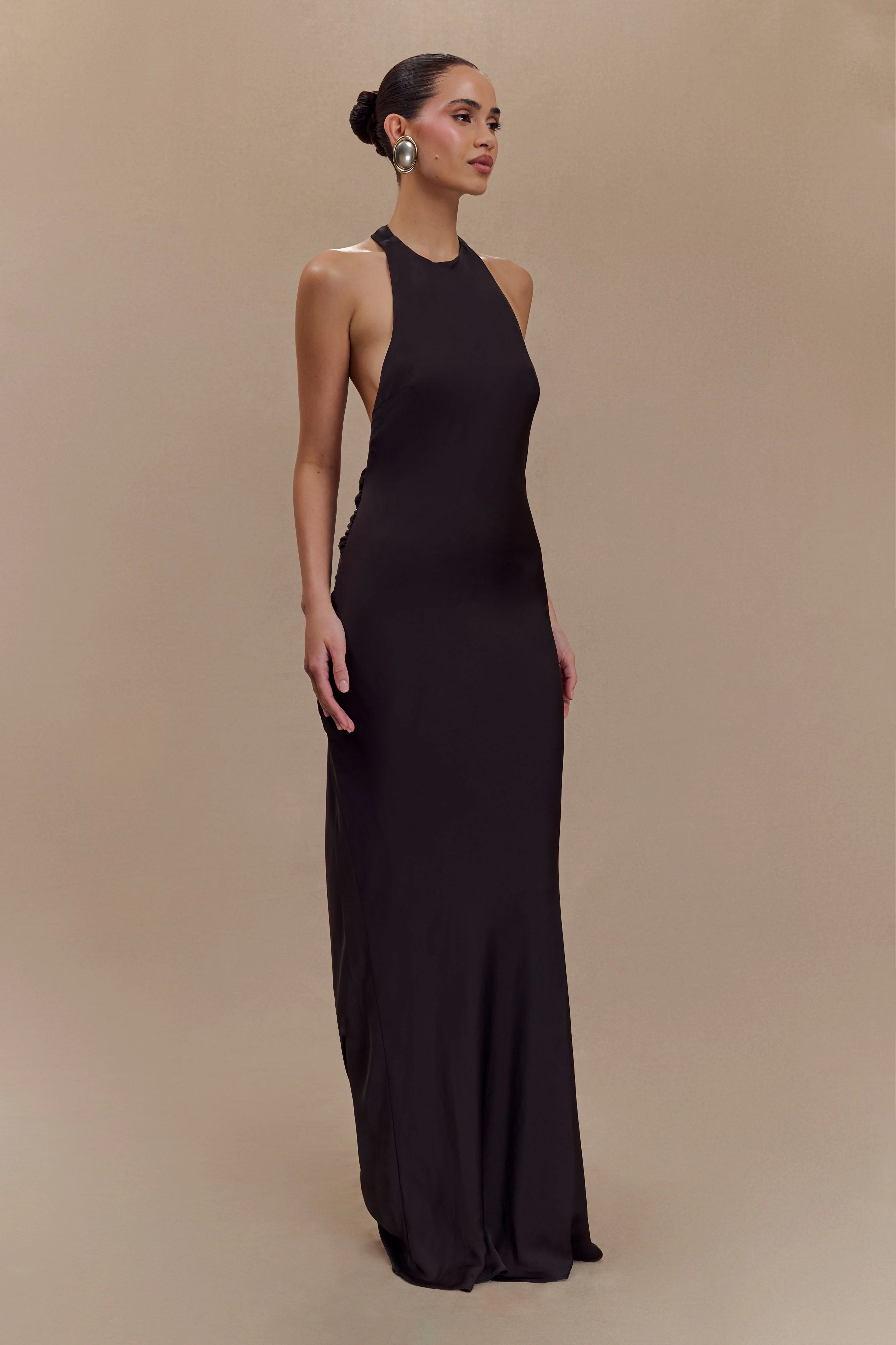 Rinna Satin Halter Maxi Dress Black