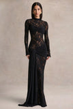 Akira Black Lace Maxi Dress With Sash Detail
