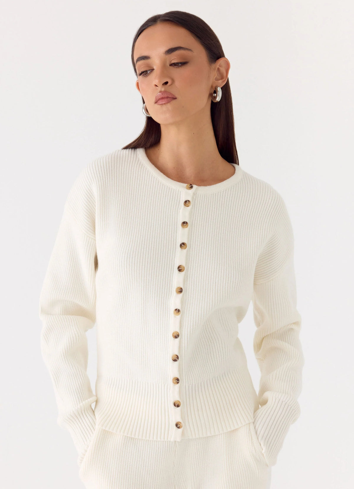 Harrison Cinched Knit Cardigan Ivory