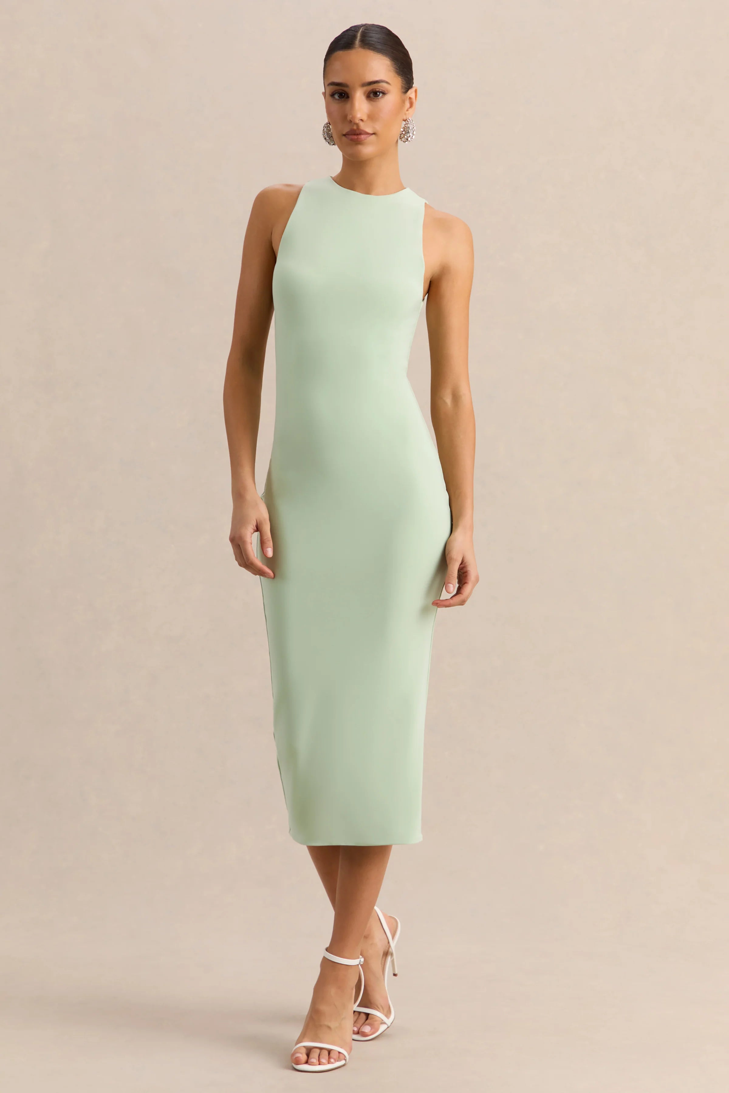 Mirana Mint High Neck Midi Dress