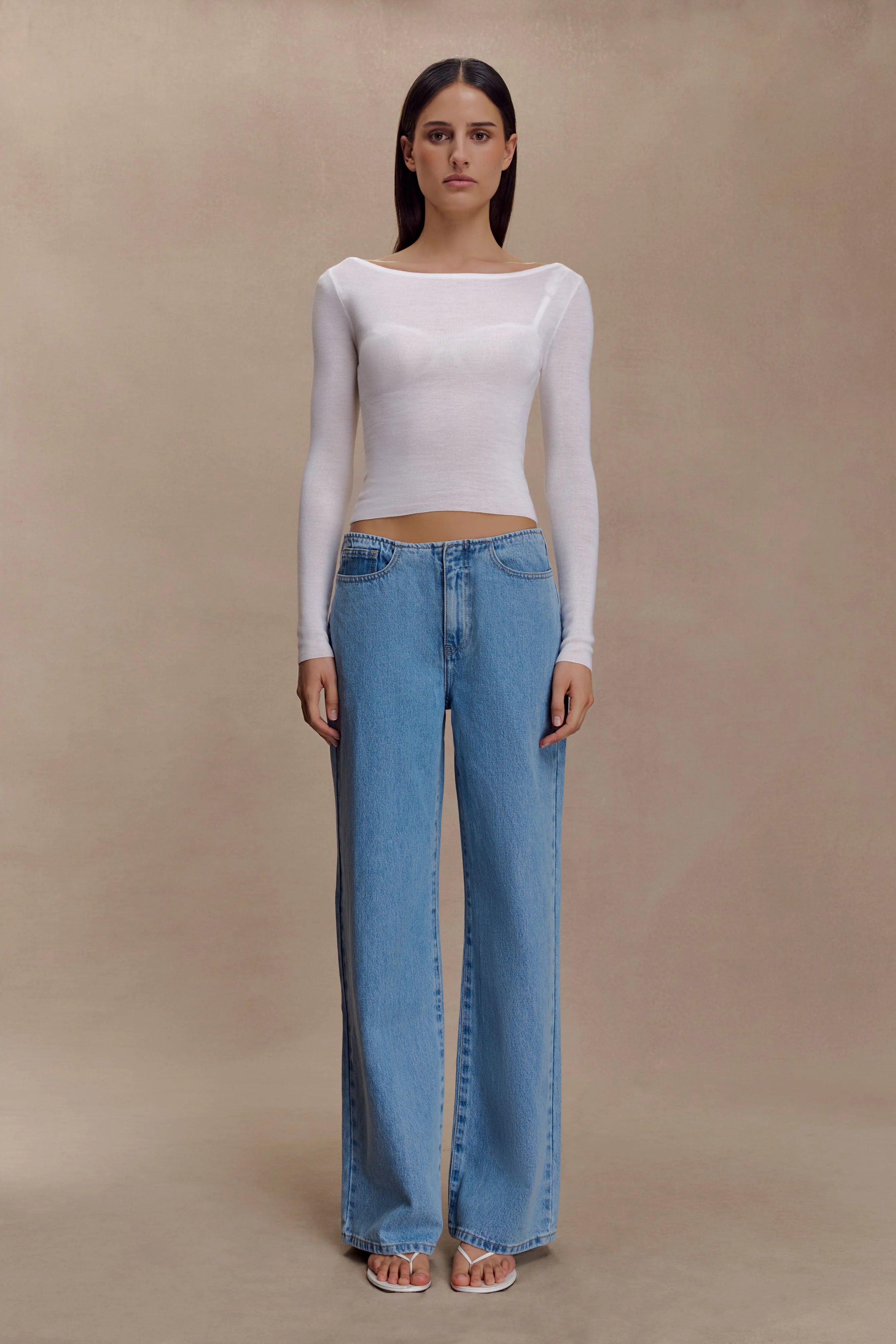 Paedyn Merino Wool Ribbed Long Sleeve Top Ivory