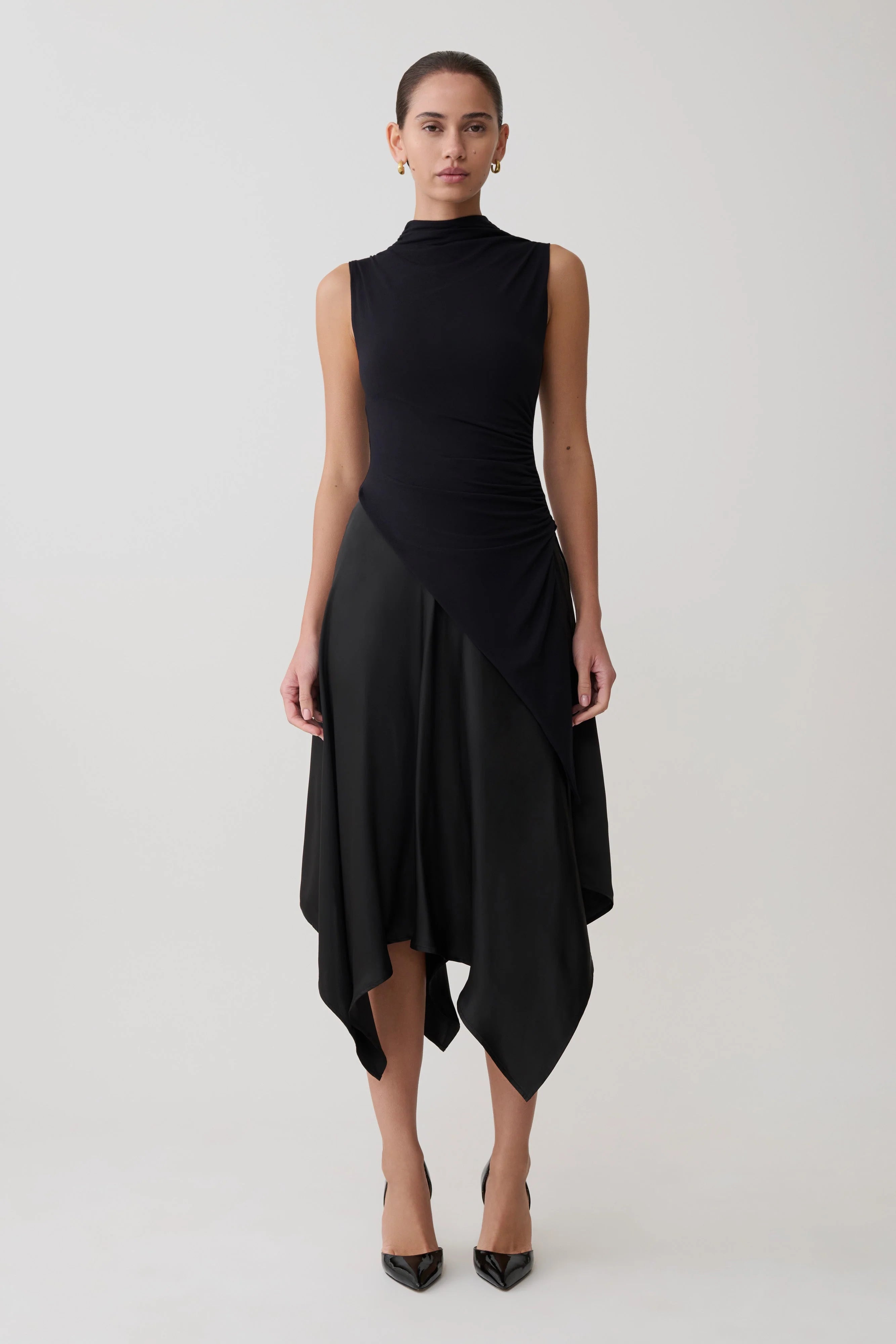Suong High Neck Gathered Top Black