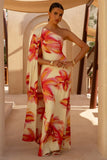 Portia Lemon Lily Print Asymmetric Maxi Dress With Ruched Detail