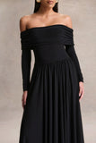 Saskia Black Bardot Neck Maxi Dress