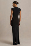 Solene Black High Neck Maxi Dress With Wrap And Drape Detail