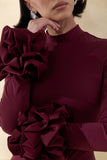 Jaselle Dark Plum High Neck Maxi Dress With Ruffled Satin Cuffs