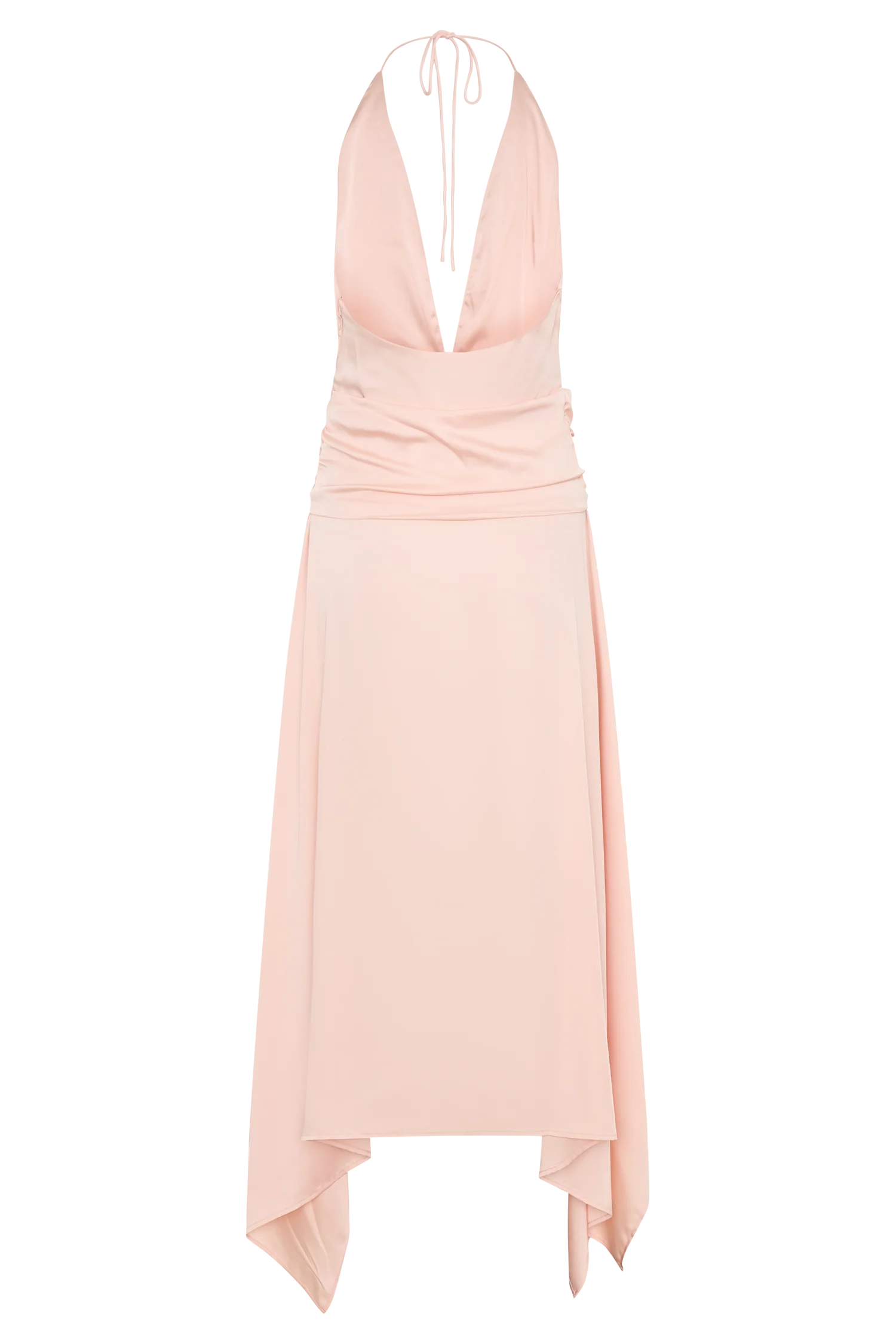 Cyra Plunge Satin Midi Dress Peach