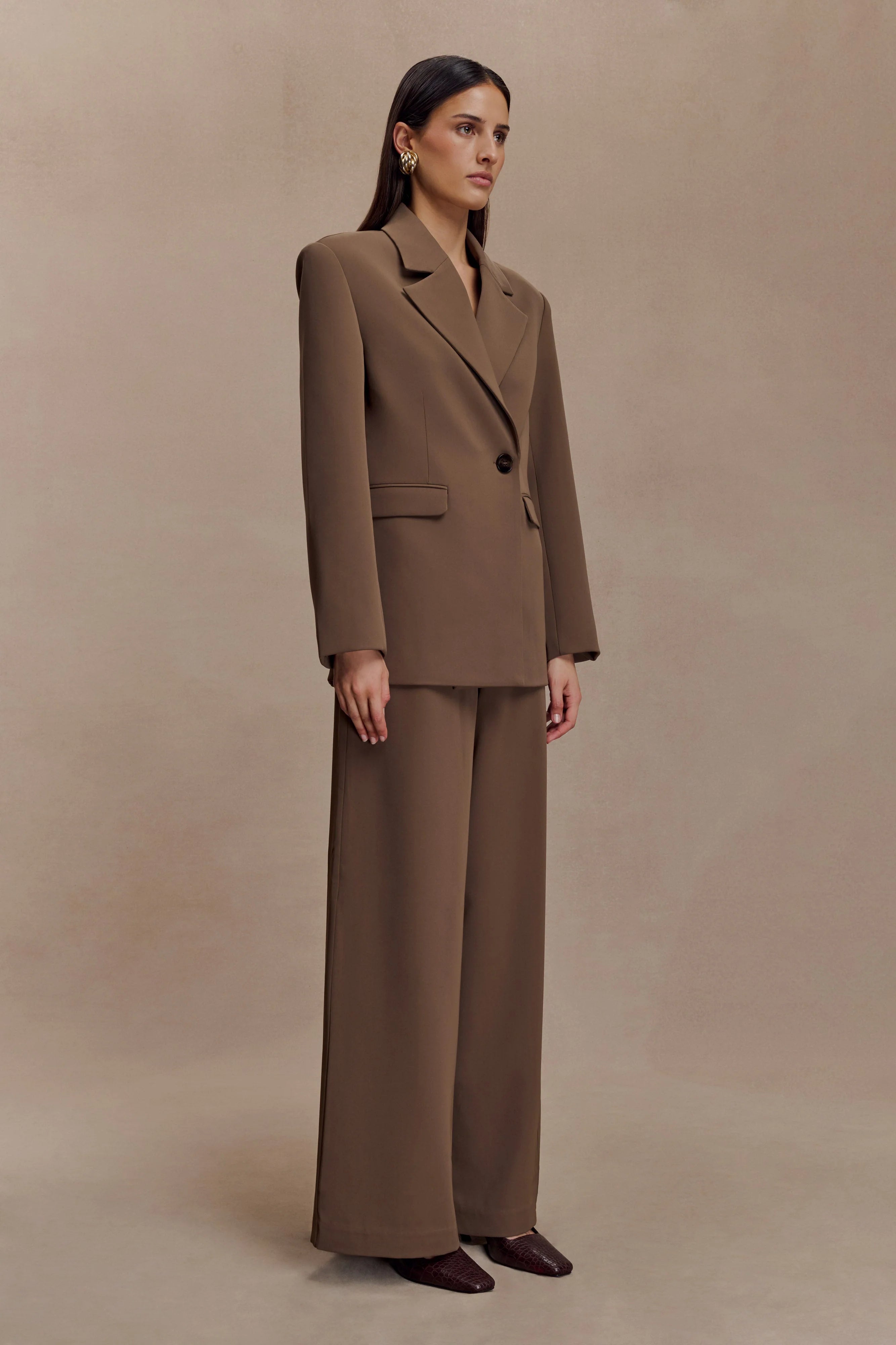 Arlo Wide Leg Suiting Trouser Cacao Brown