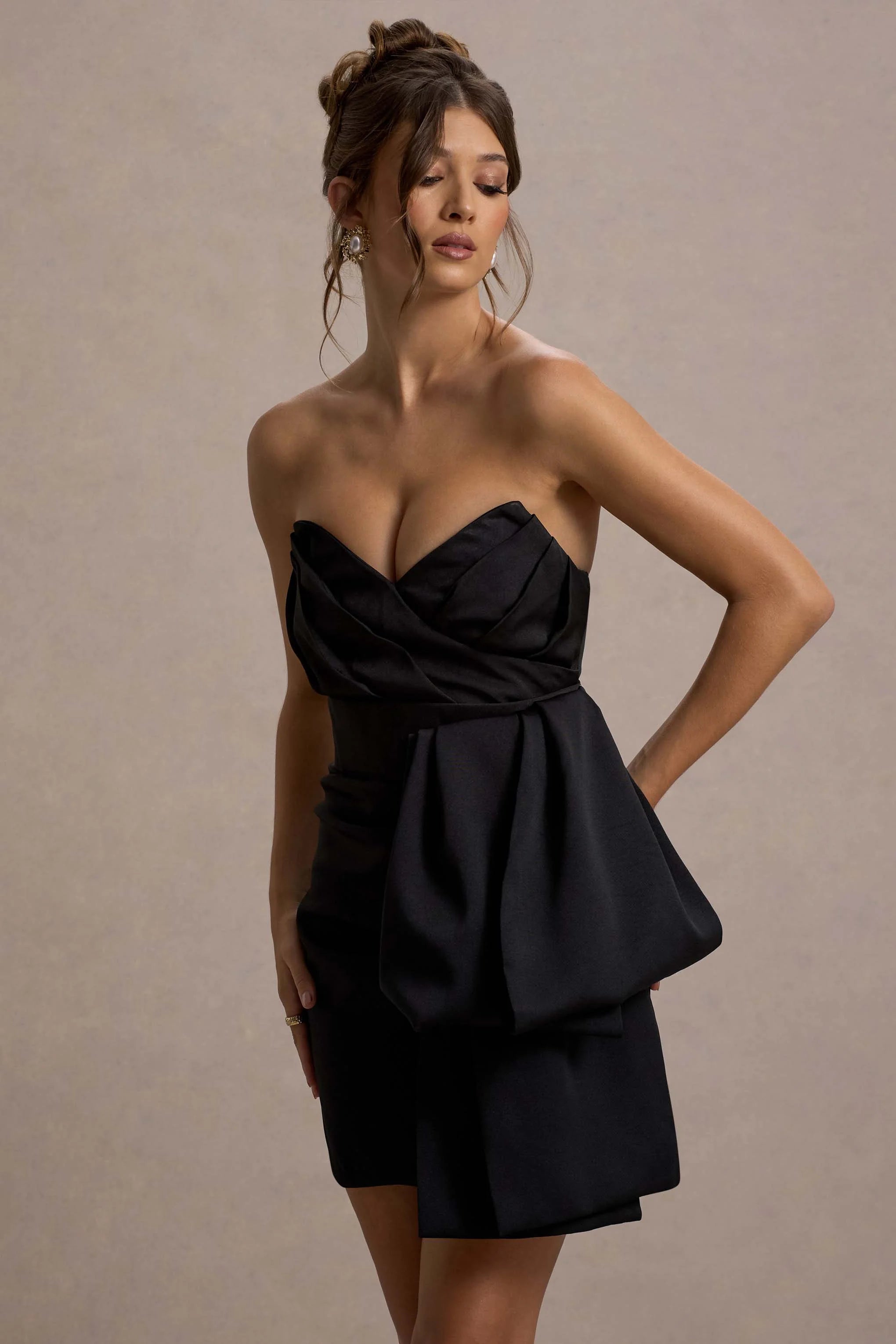 Winner Black Bandeau Mini Dress With Oversized Bow