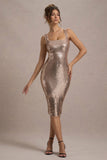 Sweet Spark Rose Gold Sequin Square Neck Midi Dress