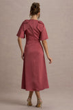 Danna Rose Pink Satin V Neck Short Sleeve Midi Dress