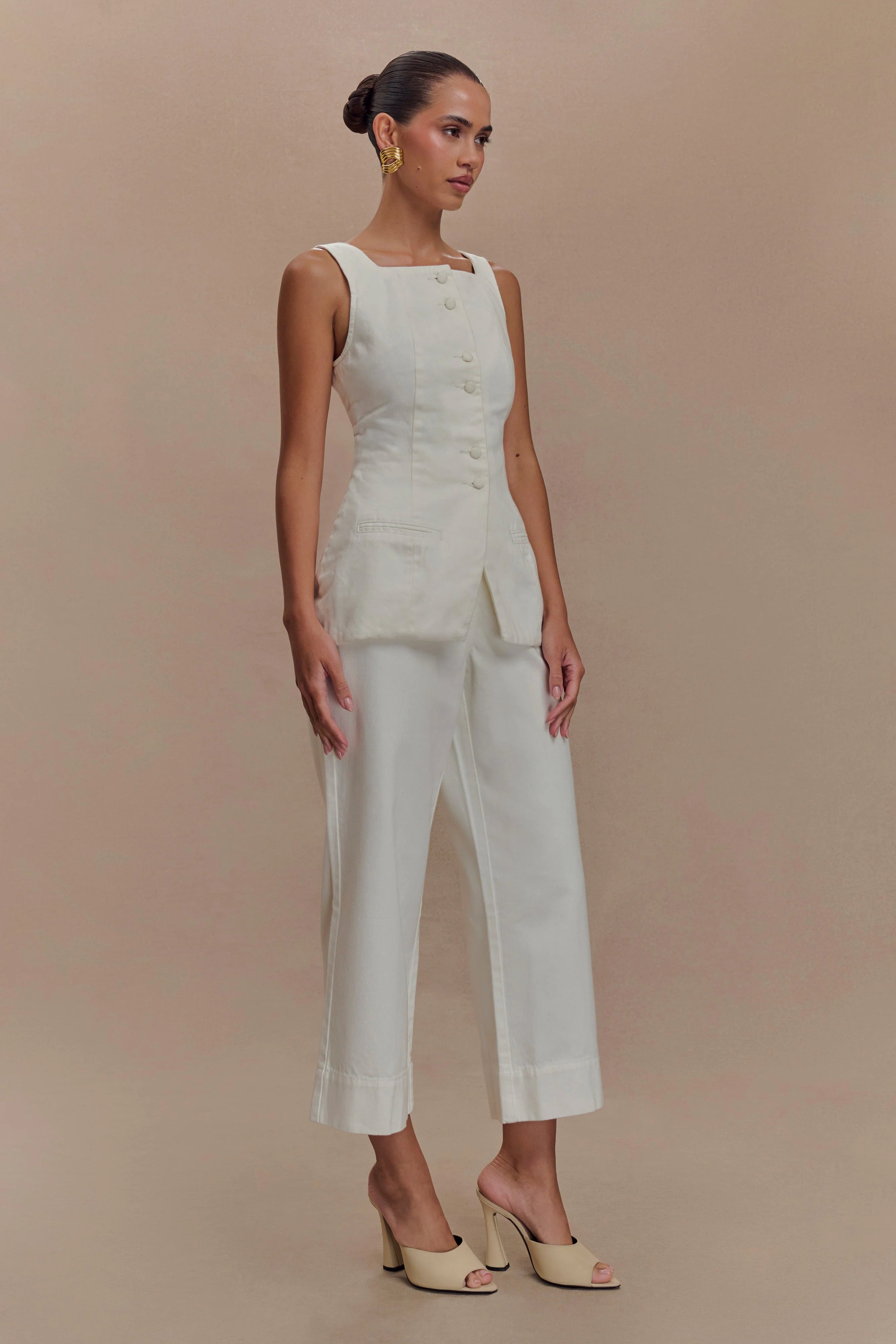 Kaitlyn Cropped Wide Leg Jeans White