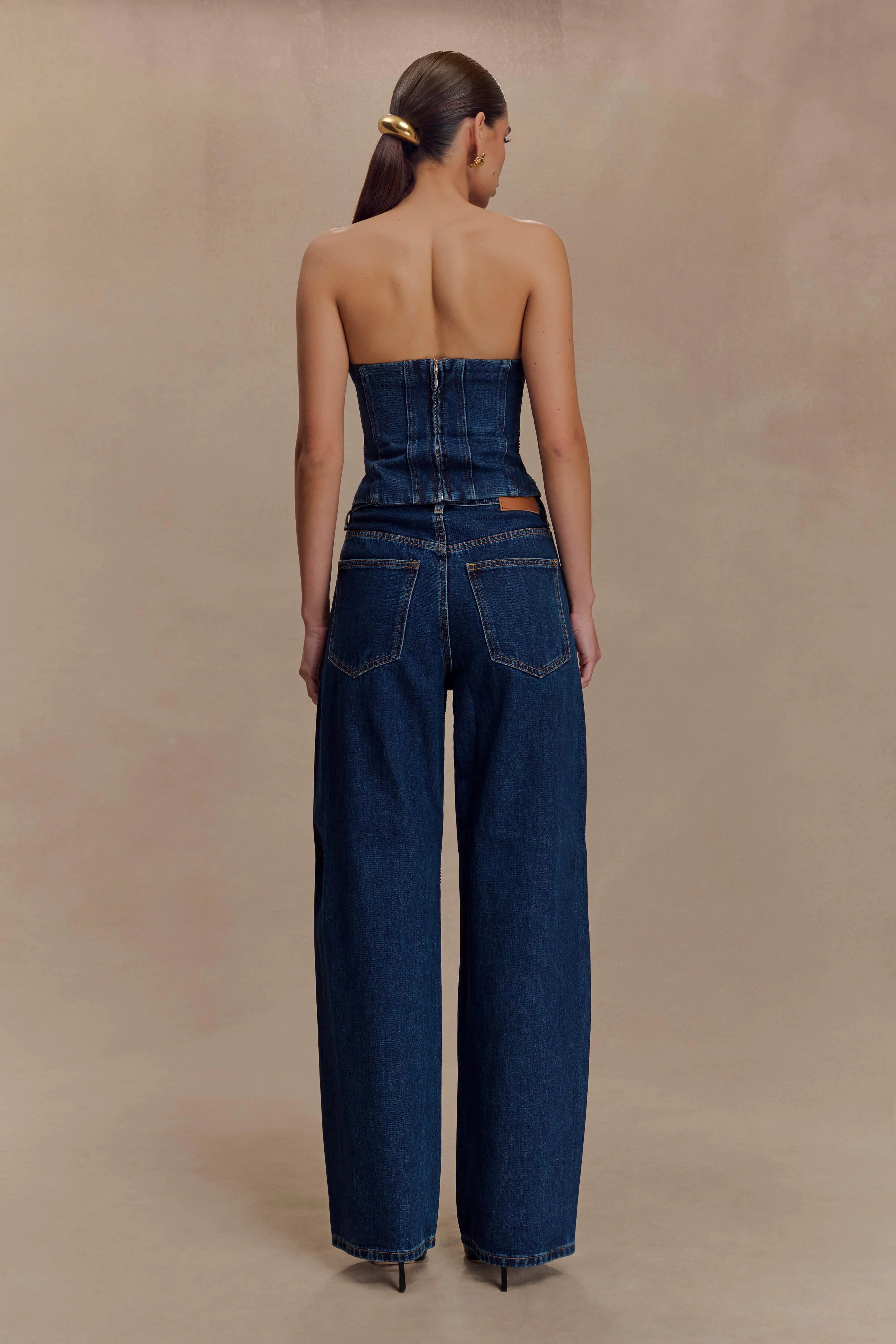 Monte Strapless Diamante Denim Corset Midnight Blue
