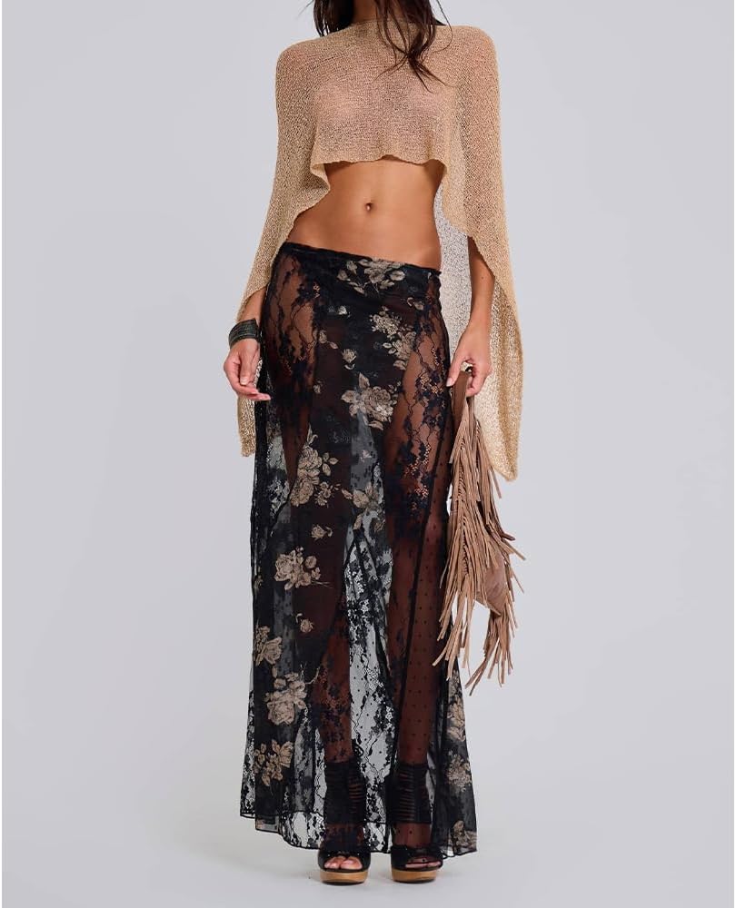 Women Sheer Poncho Top Multiway Knit Crochet Asymmetric Mesh Cover Up Going Out Clubwear