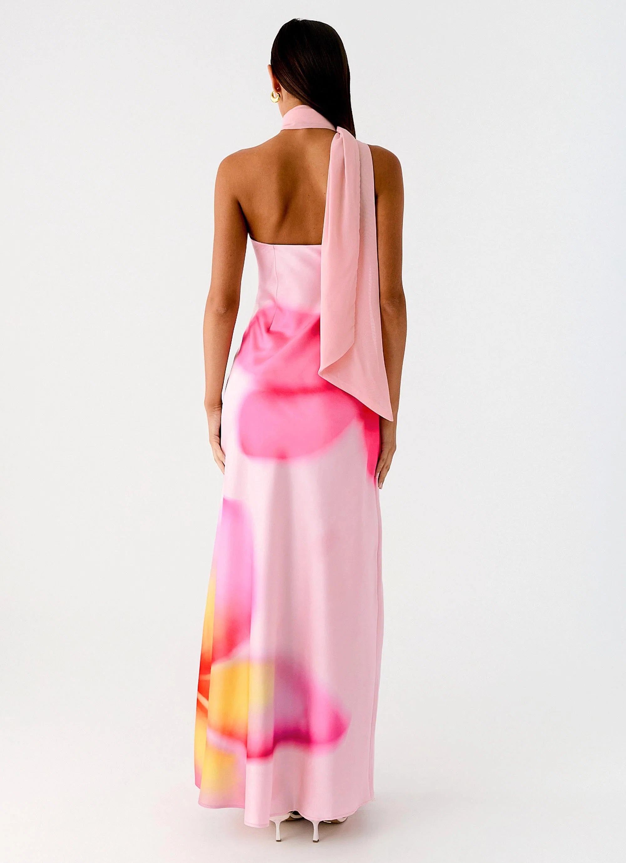 Isa Scarf Satin Maxi Dress Frangipani Pink
