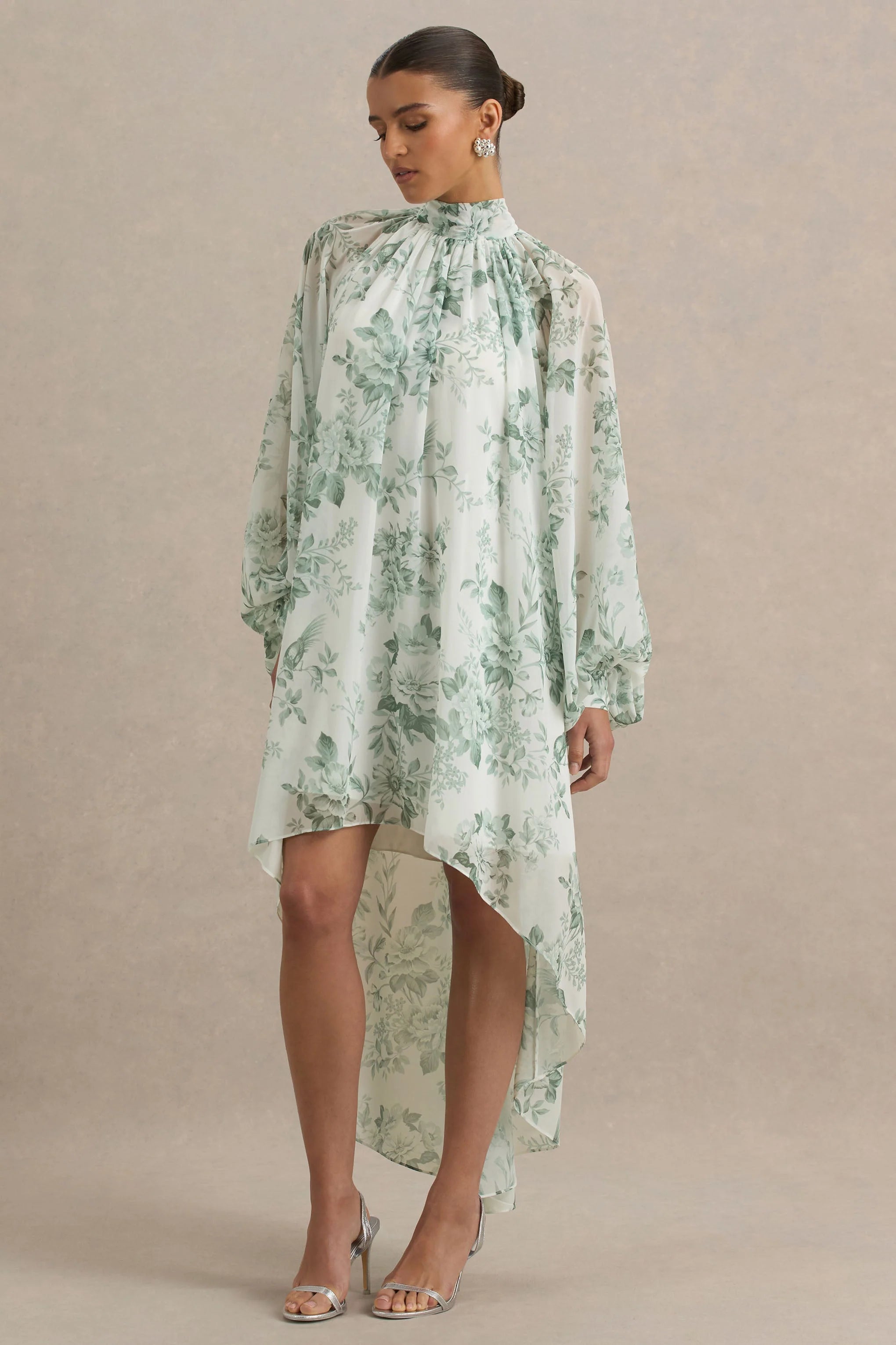 Delphia Green Floral Print High Neck Maxi Dress