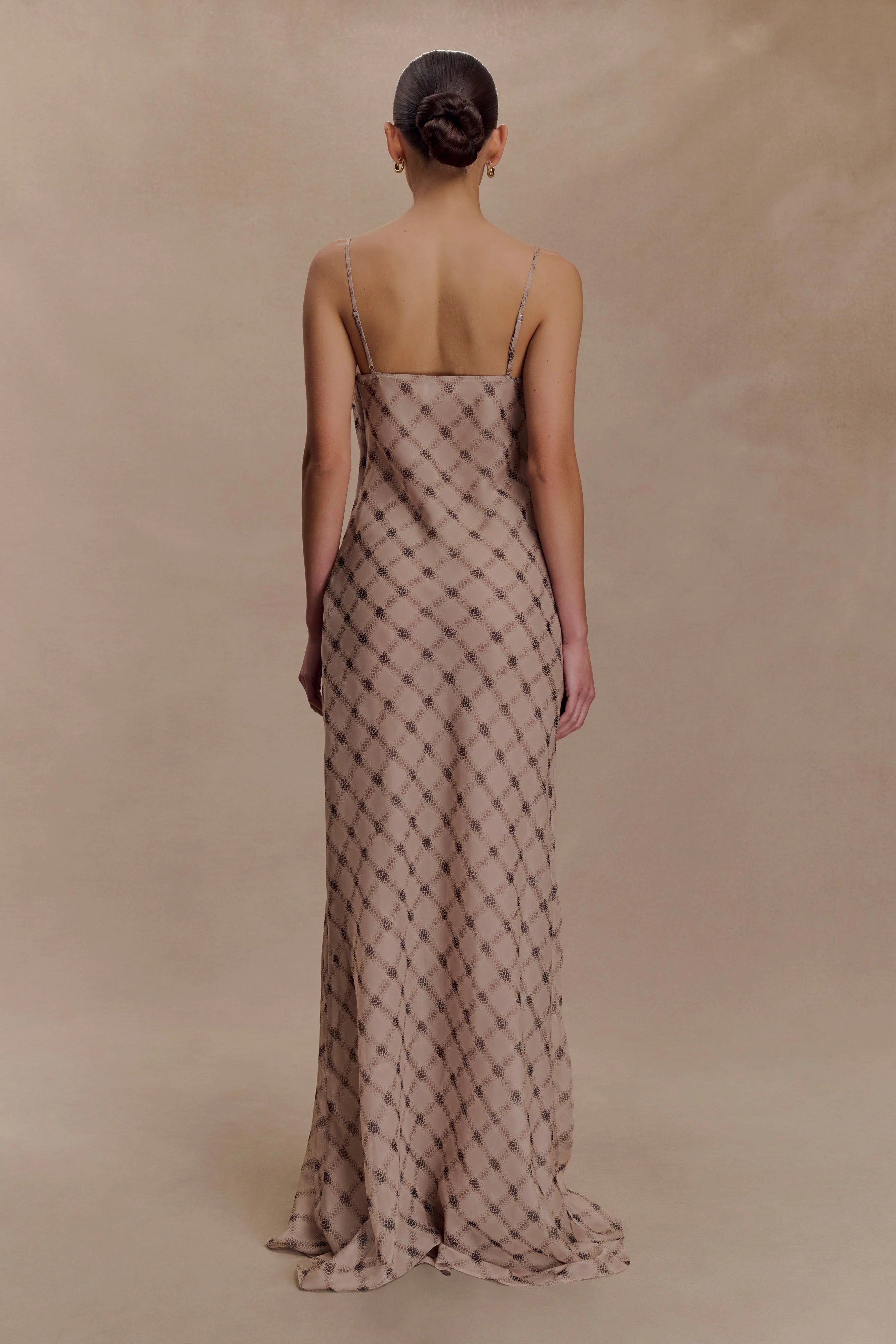 Silvana Chiffon Maxi Dress Snake Check Print Mocha