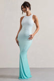 Escala Mint Ombre Embellished Racer Neck Maxi Dress
