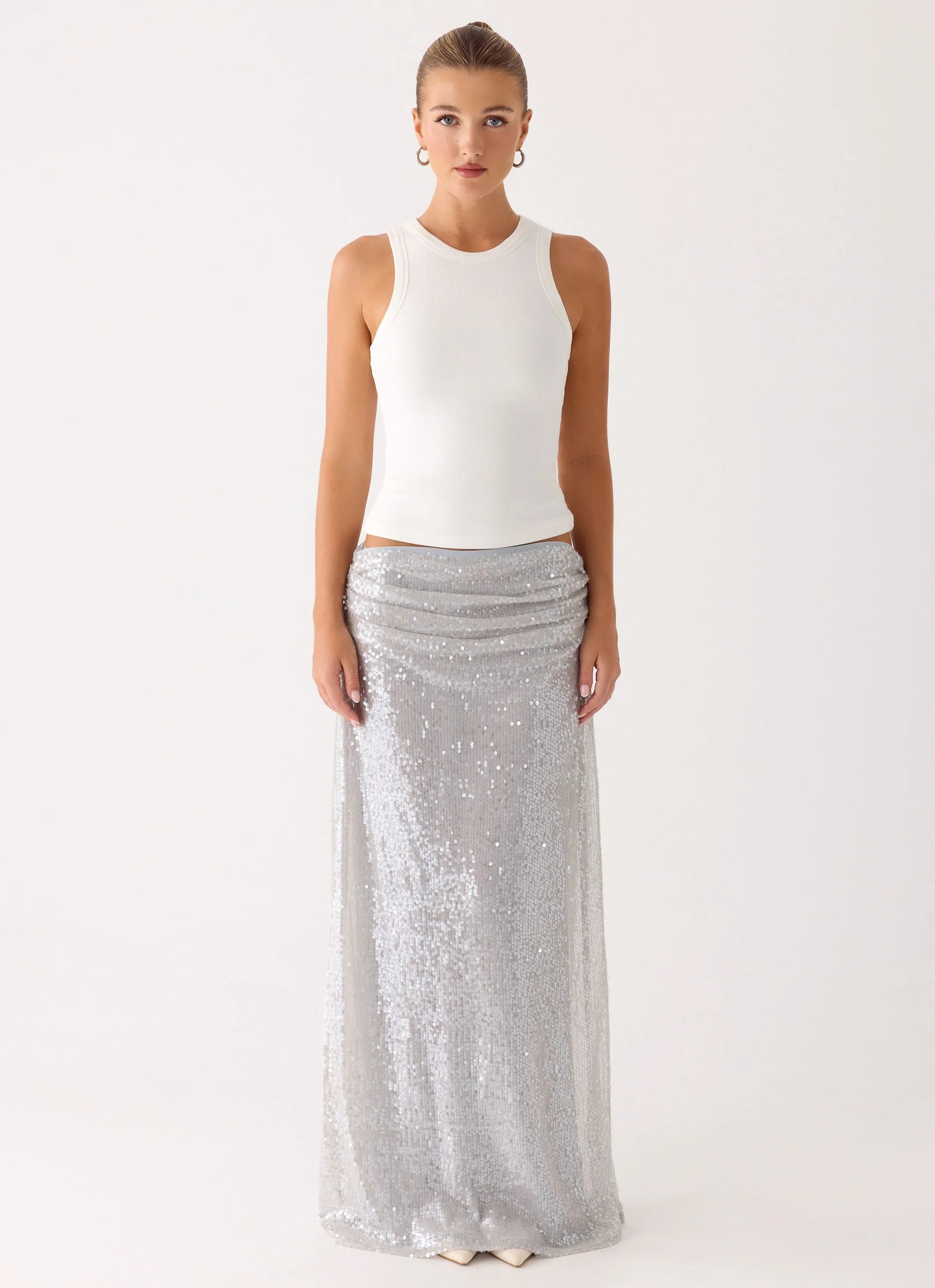 Susie Sequin Maxi Skirt Silver