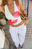 Amora White Frangipani Print Halter Top