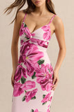 Luz Pink Hibiscus Floral Print Strappy Maxi Dress