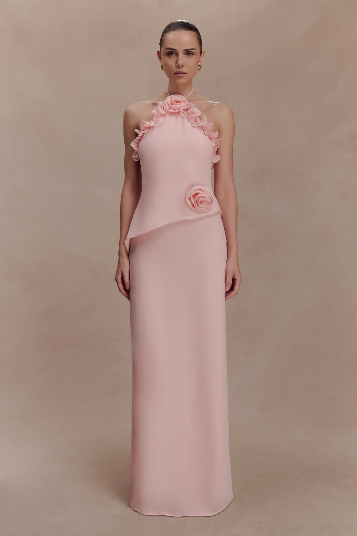 Melissa Chiffon Flower Maxi Dress Baby Pink