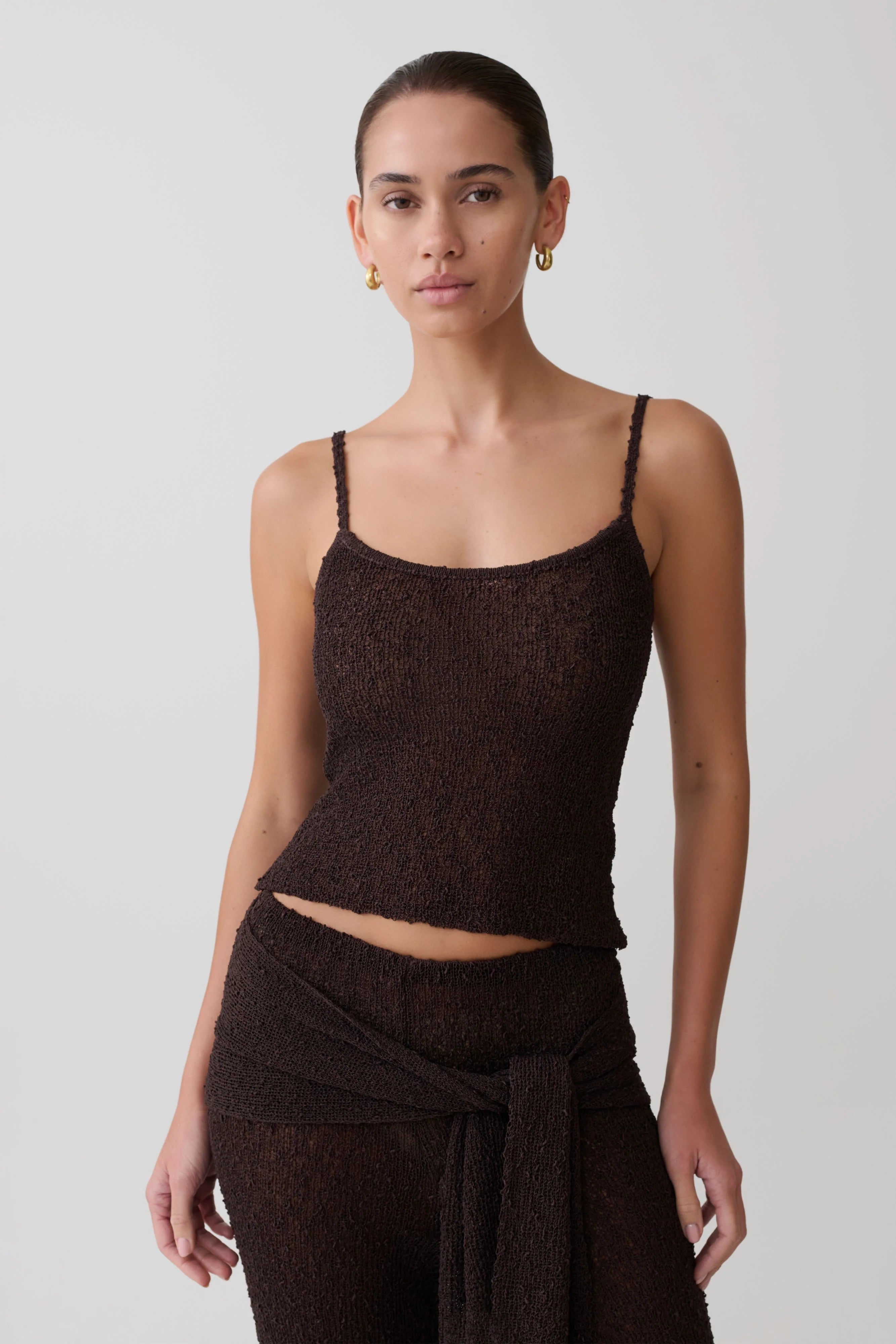 Mattais Boucle Knit Top Dark Chocolate