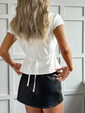 Women Button Down Shirt Y2k Short Sleeve Collared Fitted Blouse Tie Back Going Out Tops