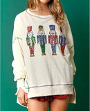 Christmas Sweatshirt for Women Funny Sequin Sweater Nutcracker Santa Xmas Graphic Oversized Pullover Tops