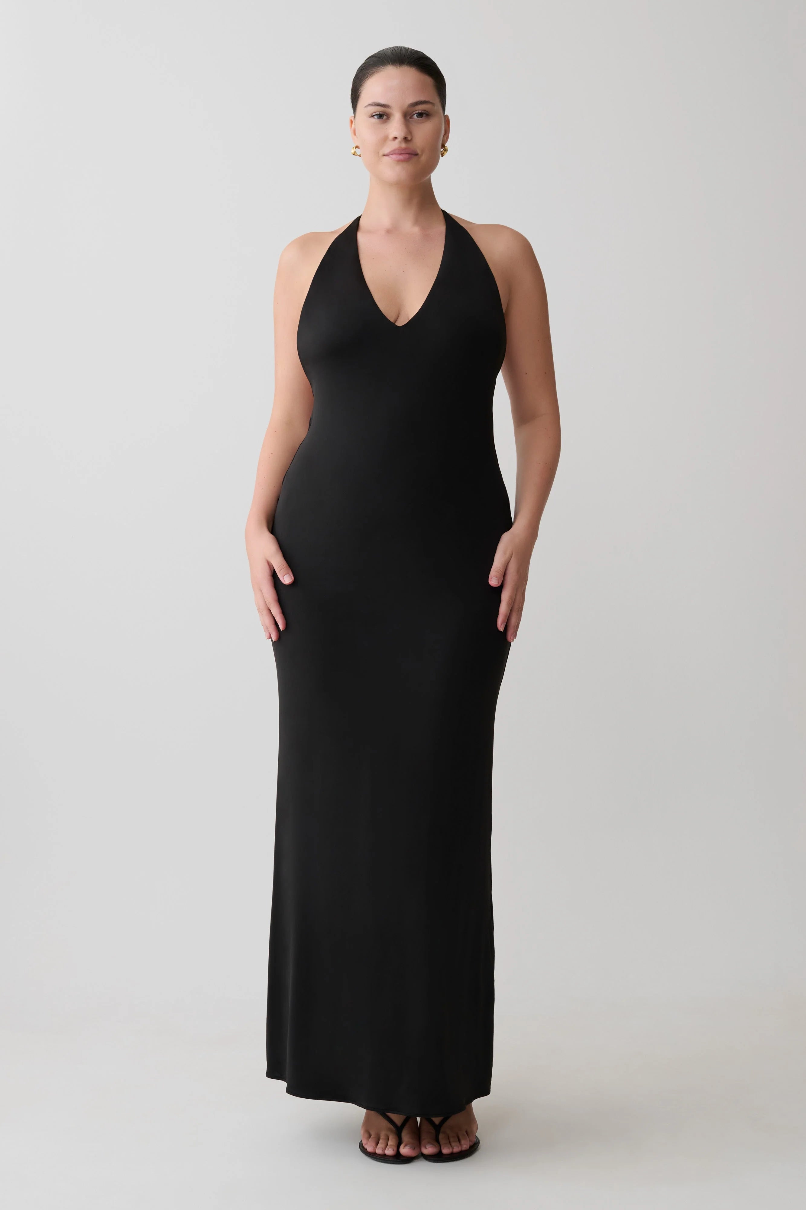 Hana Slinky Plunge Maxi Dress Black
