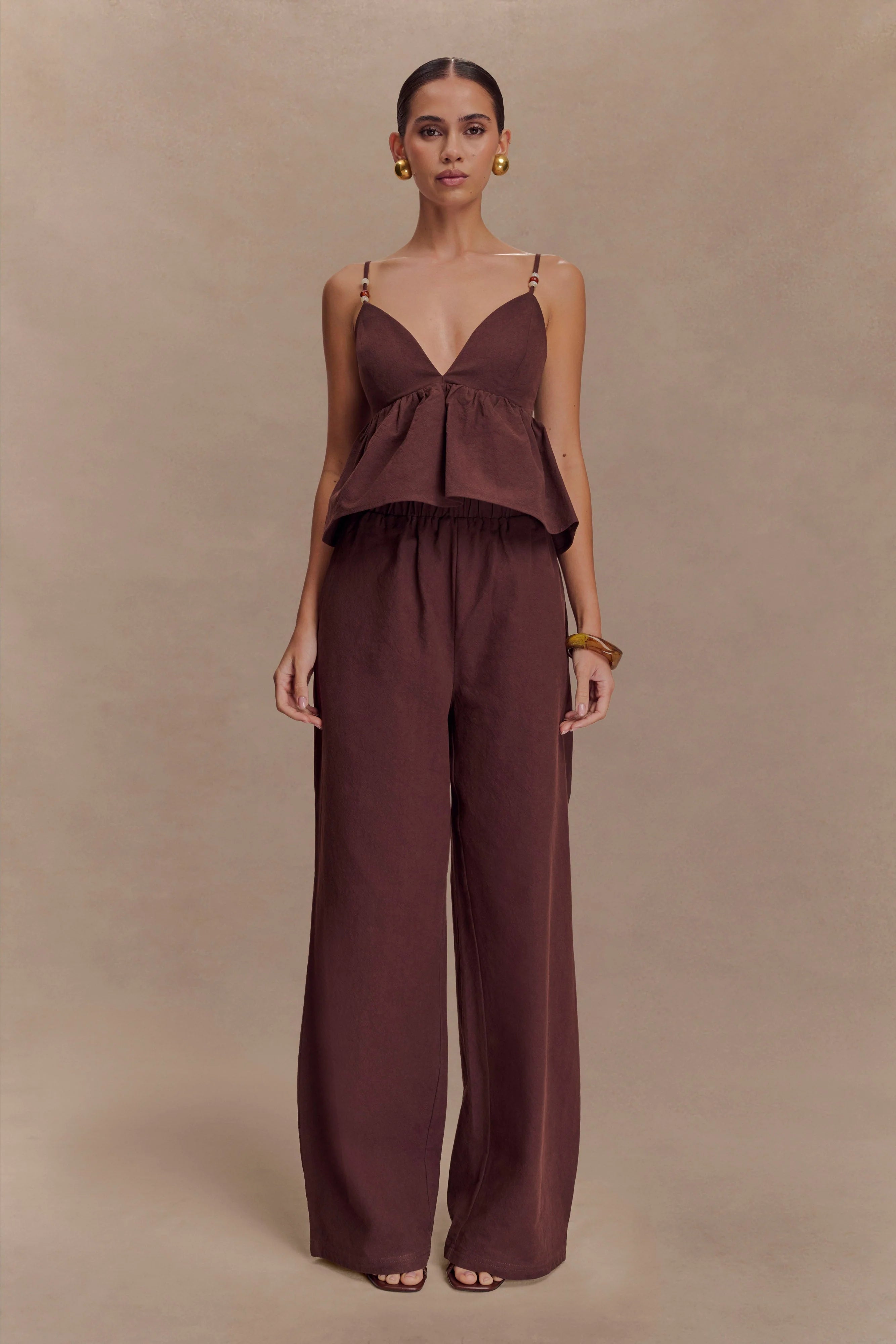 Janayia Cotton Wide Leg Pants Dark Espresso