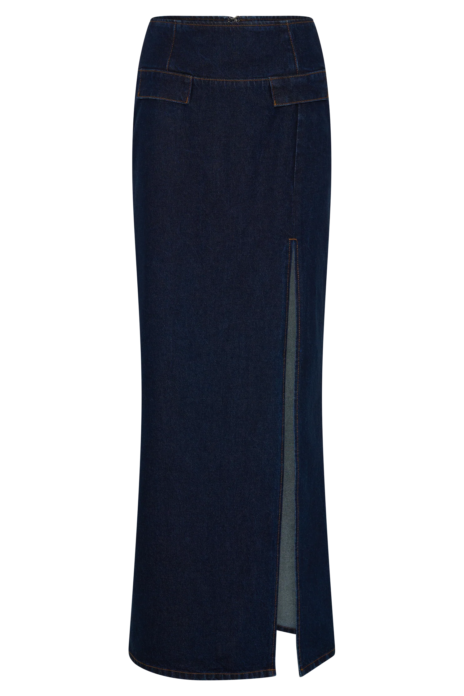 Maylena High Rise Denim Maxi Skirt Indigo Blue