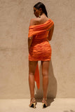 Margo Orange Asymmetric Mini Dress with Cut Out Details