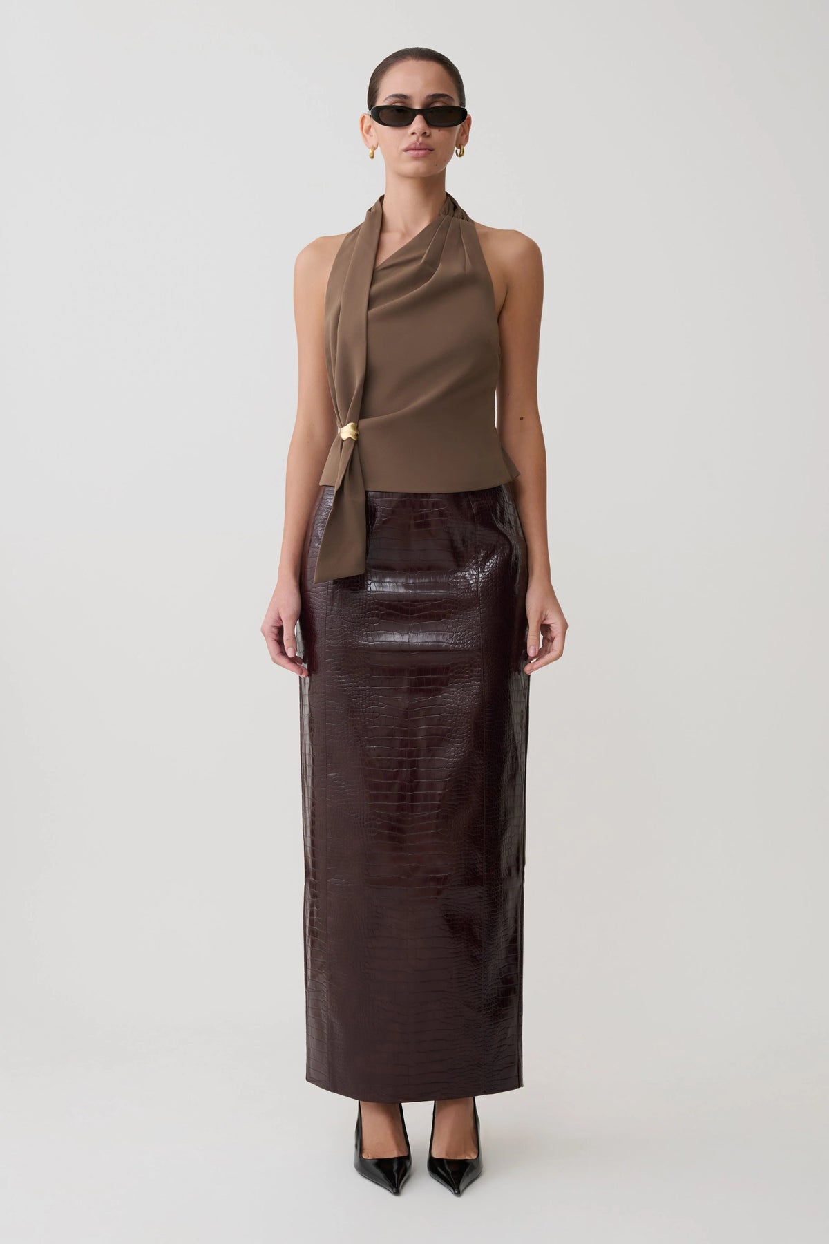 Marina Halter Top With Hardware Cacao Brown