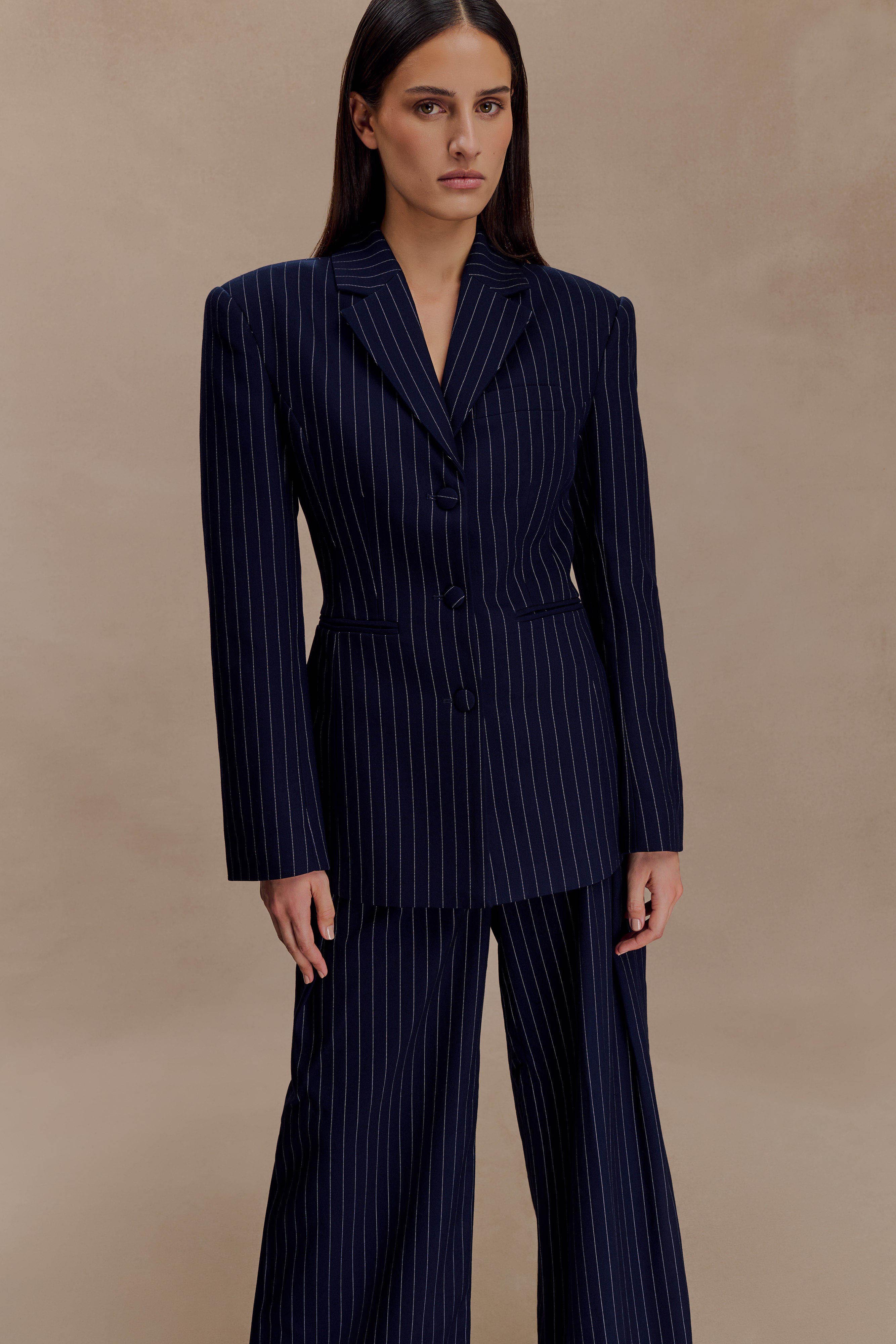 Bellamy Cinched Blazer Navy Pinstripe