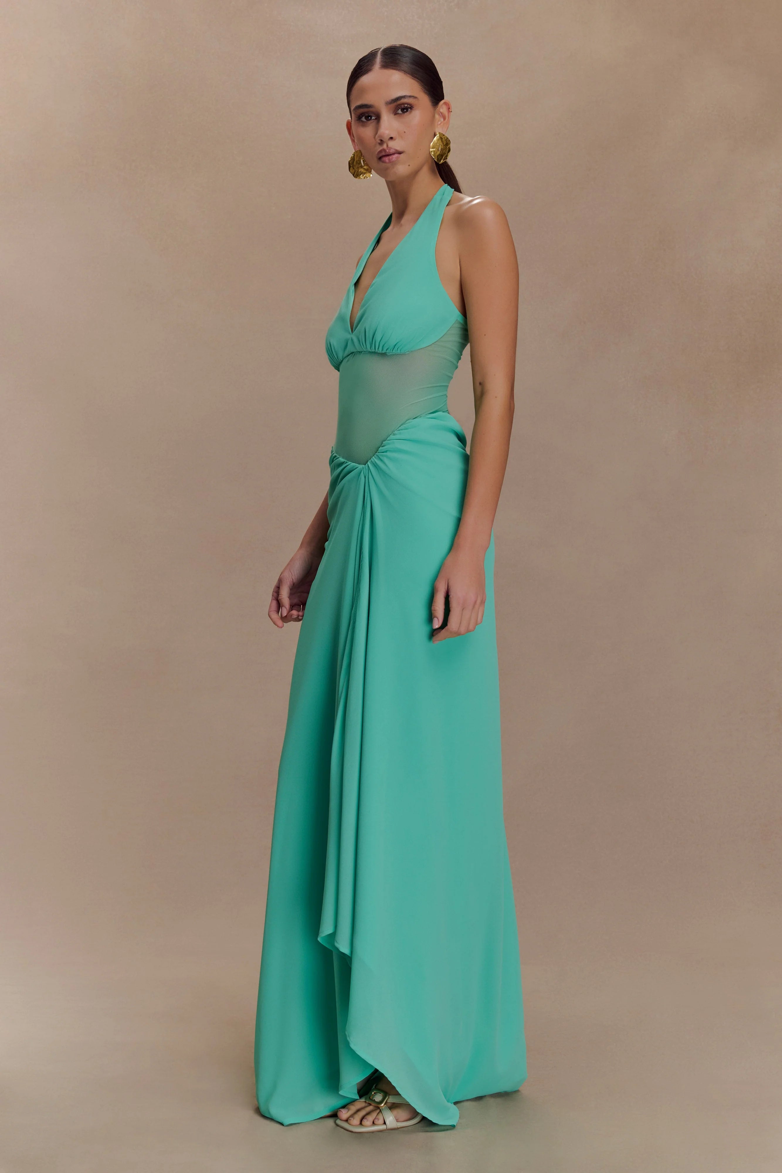 Jonna Chiffon And Mesh Maxi Dress Lagoon