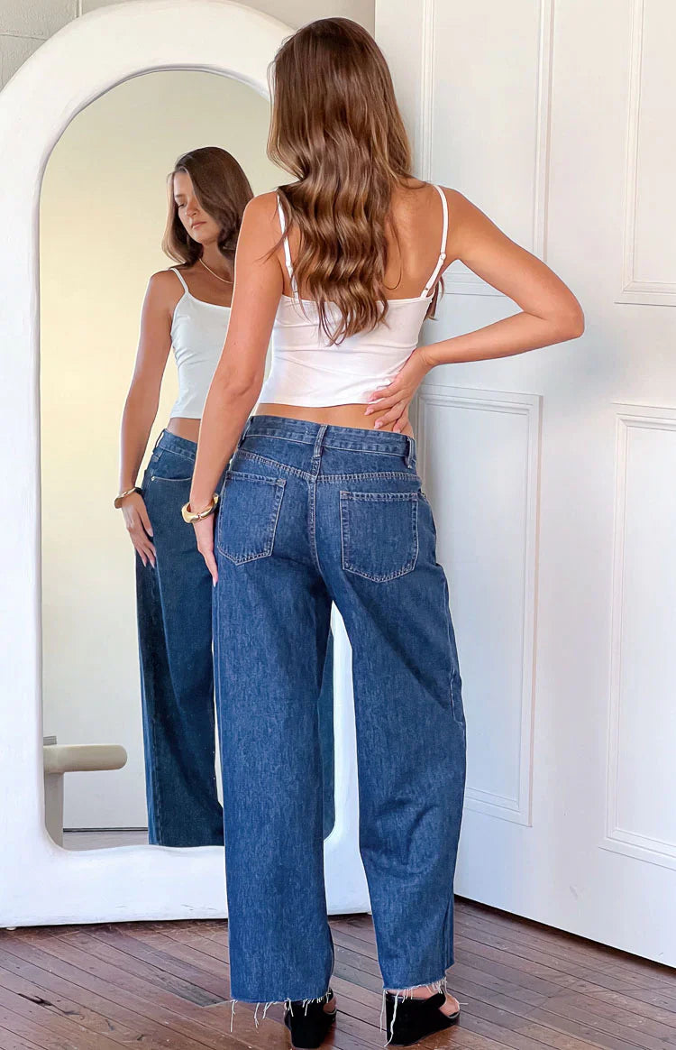 Shes Yours Mid Wash Denim Wide Leg Boyfriend Jeans