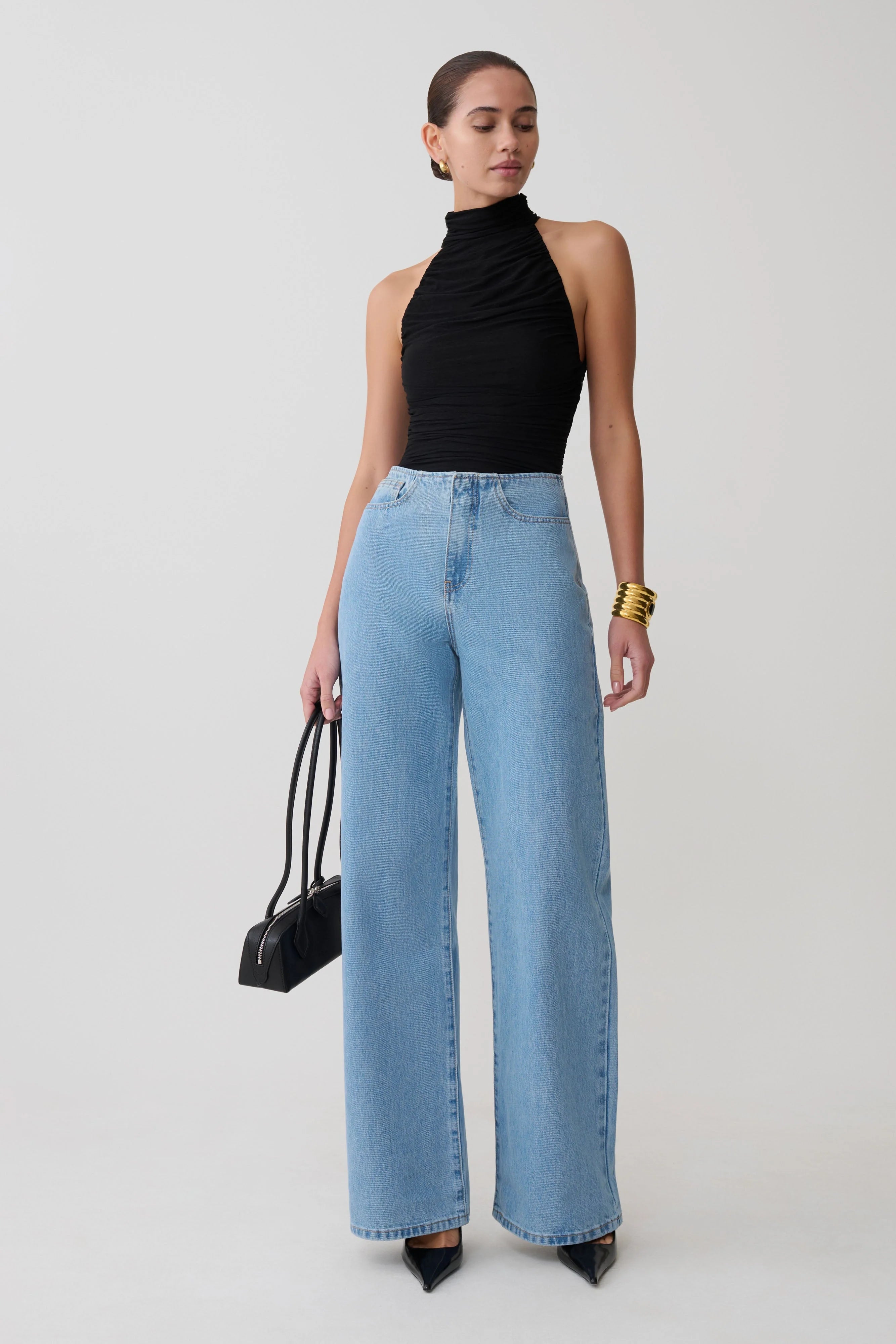 Matilda Ruched Mesh Bodysuit Black