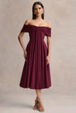 Dearest Burgundy Bardot Neck Midi Dress