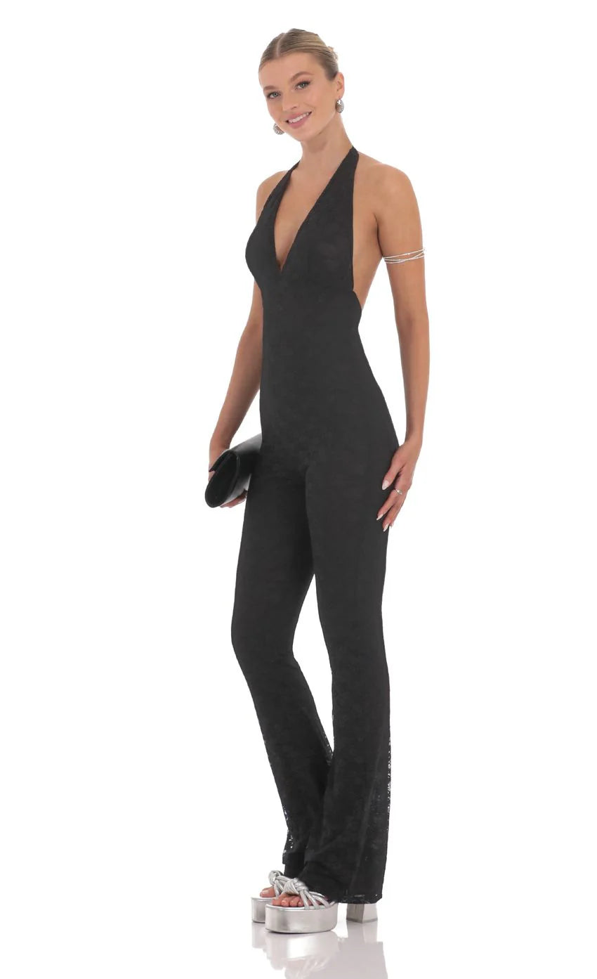 Lace Halter Jumpsuit in Black