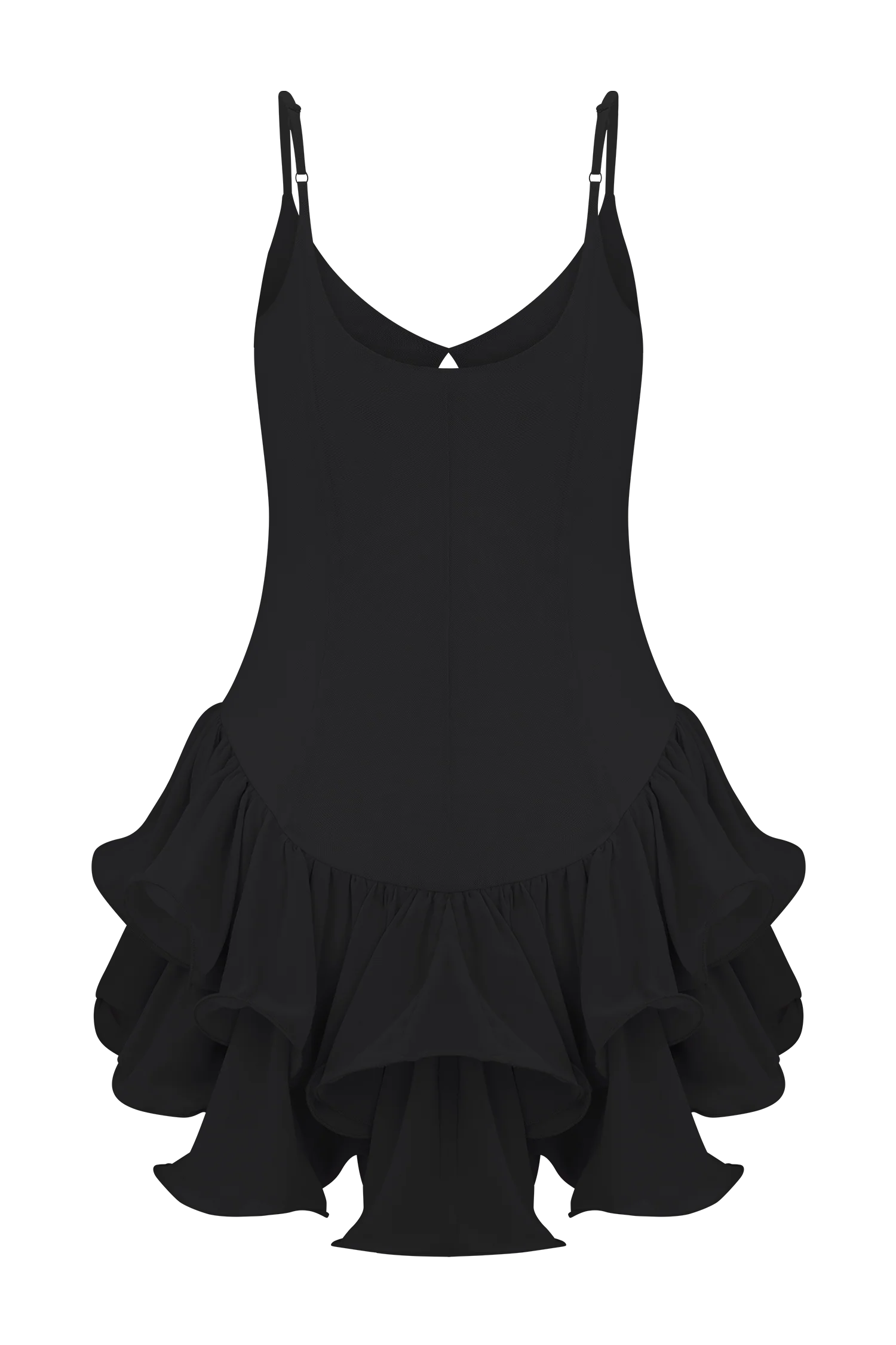 Calantha Ruffle Mesh Mini Dress Black