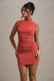 Lalani Rust Ruched High Neck Mini Dress