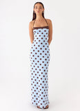Alessandro Halter Maxi Dress Blue Mocha Dot