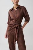 Gia Long Sleeve Satin Shirt Chocolate