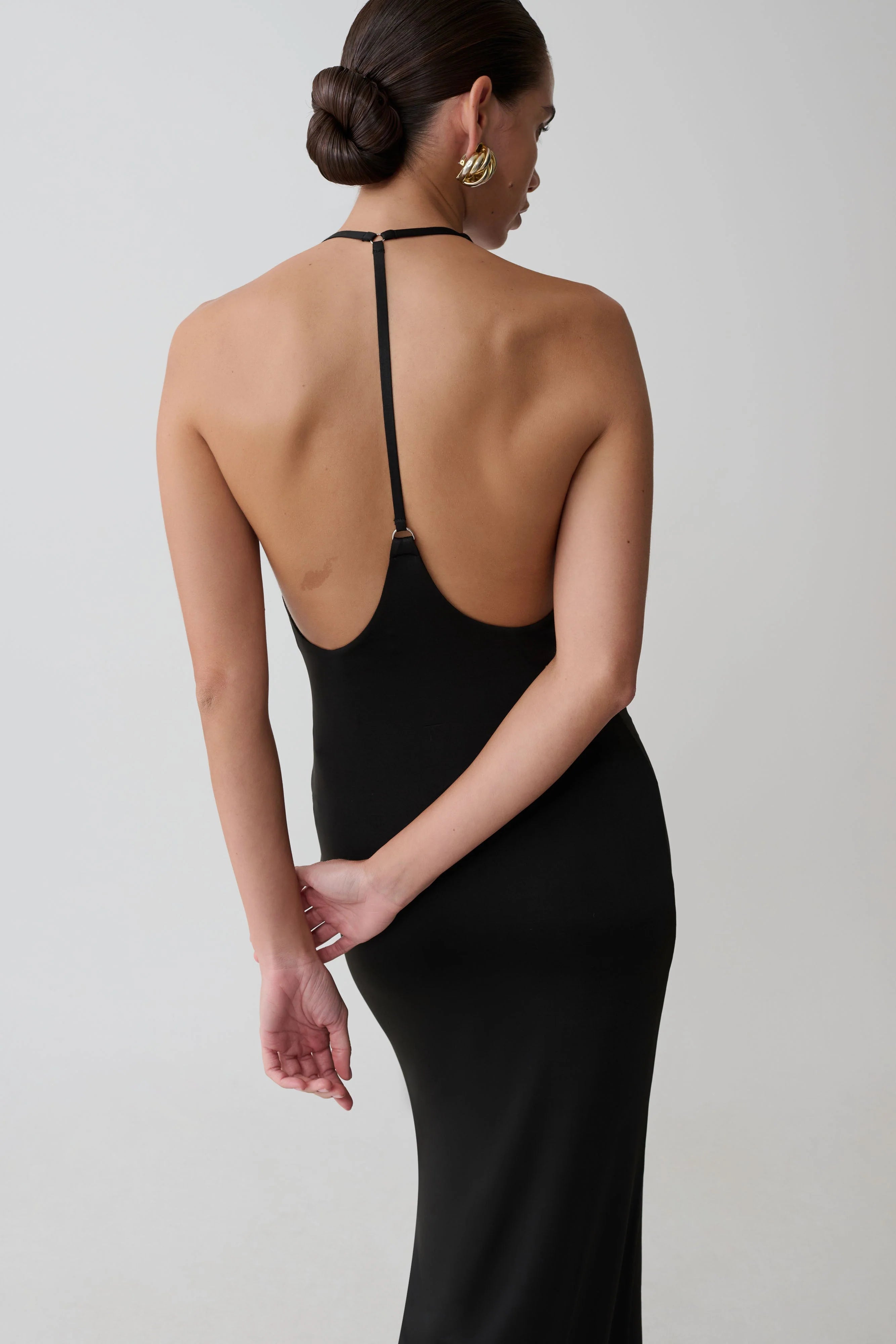 Hana Slinky Plunge Maxi Dress Black